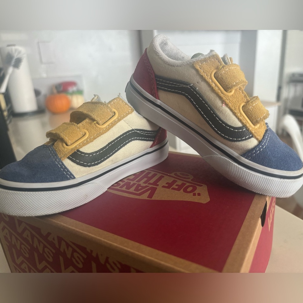 Vans Kids' Red, Yellow, and Blue Velcro Sneakers